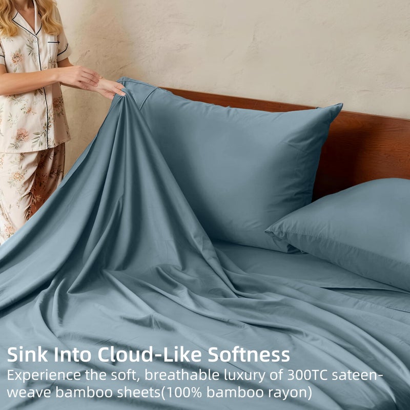 GOKOTTA King Size Sheets Set, FSCÂ® Certified Bamboo Rayon Sheets King Size, Soft & Breathable Sheets,16â€ Deep Pocket King Sheets with Elastic Corner Straps,Moisture Wicking,Double Stitching, Blue - Image 3